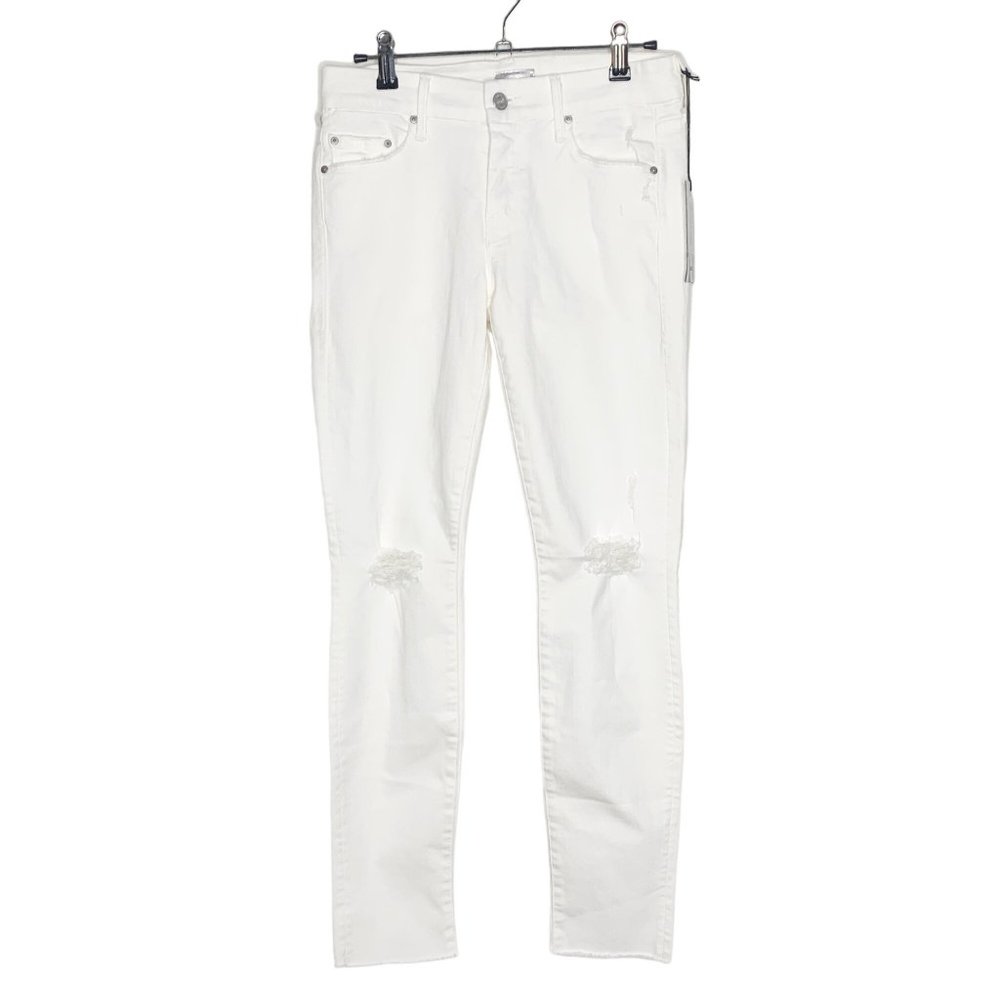 MOTHER Denim NWT White Looker Ankle Fray Raw Hem Jeans Little Miss Innocent 26 - Picture 2 of 16